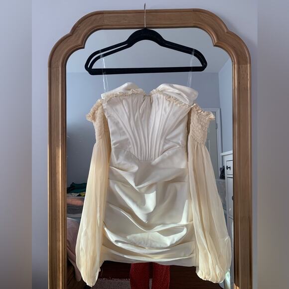 HOUSE OF CB Beau White Ivory Draped Corset Bustier Dreamy Flowy Chiffon Dress - Picture 12 of 16